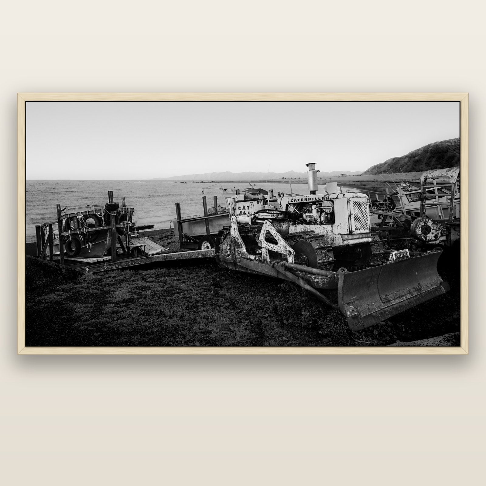 Fishing Fleet, Cape Palliser — natural float frame canvas, 201 × 99 cm. New Zealand fine art landscape wall art by Stephen Milner.