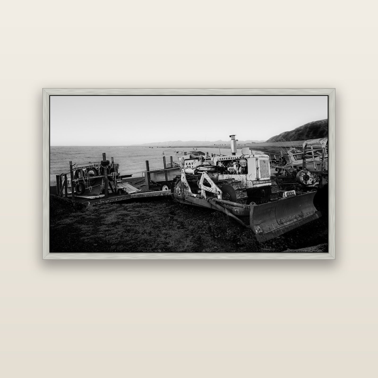 Fishing Fleet, Cape Palliser — silver float frame canvas, 152 × 86 cm. New Zealand fine art landscape wall art by Stephen Milner.