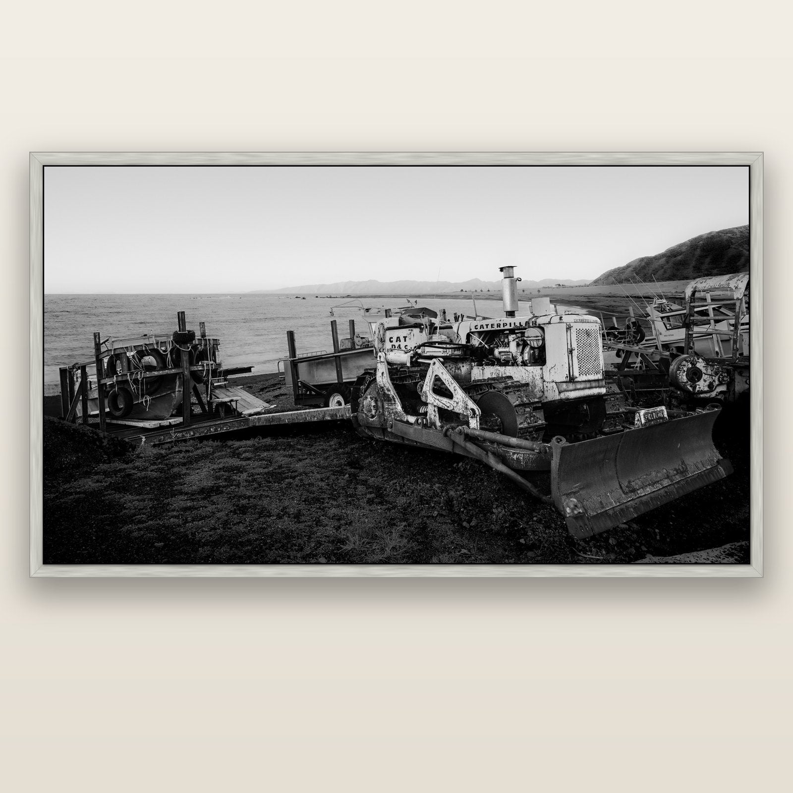Fishing Fleet, Cape Palliser — silver float frame canvas, 200 × 130 cm. New Zealand fine art landscape wall art by Stephen Milner.