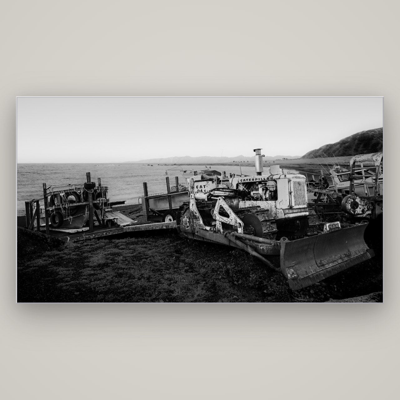 Fishing Fleet, Cape Palliser — Slimline Silver, 196×110 cm. New Zealand fine art wall art by Stephen Milner.