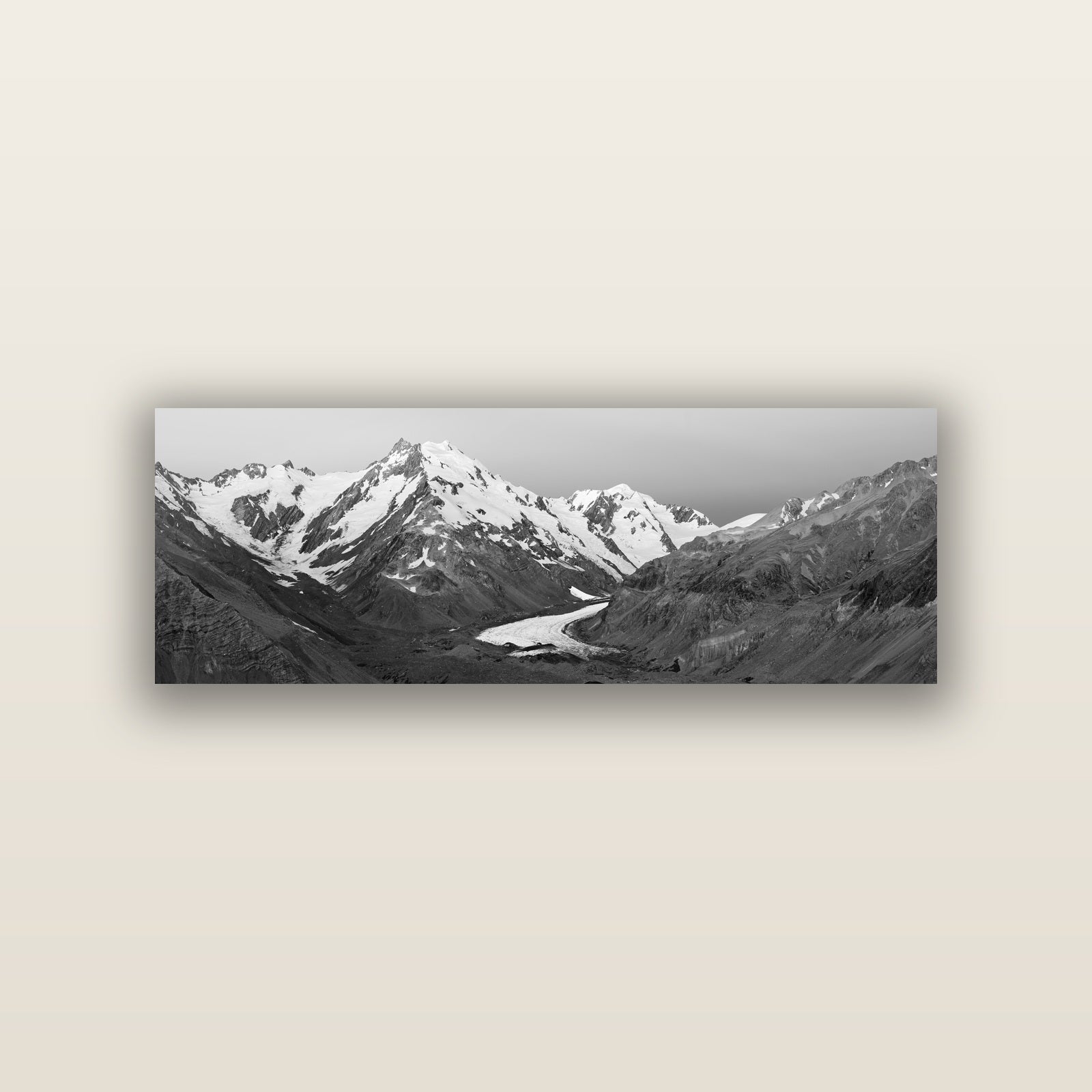 Frozen Highway, Tasman Glacier — acrylic panel print, small 76 × 25 cm. New Zealand fine art landscape wall art by Stephen Milner.