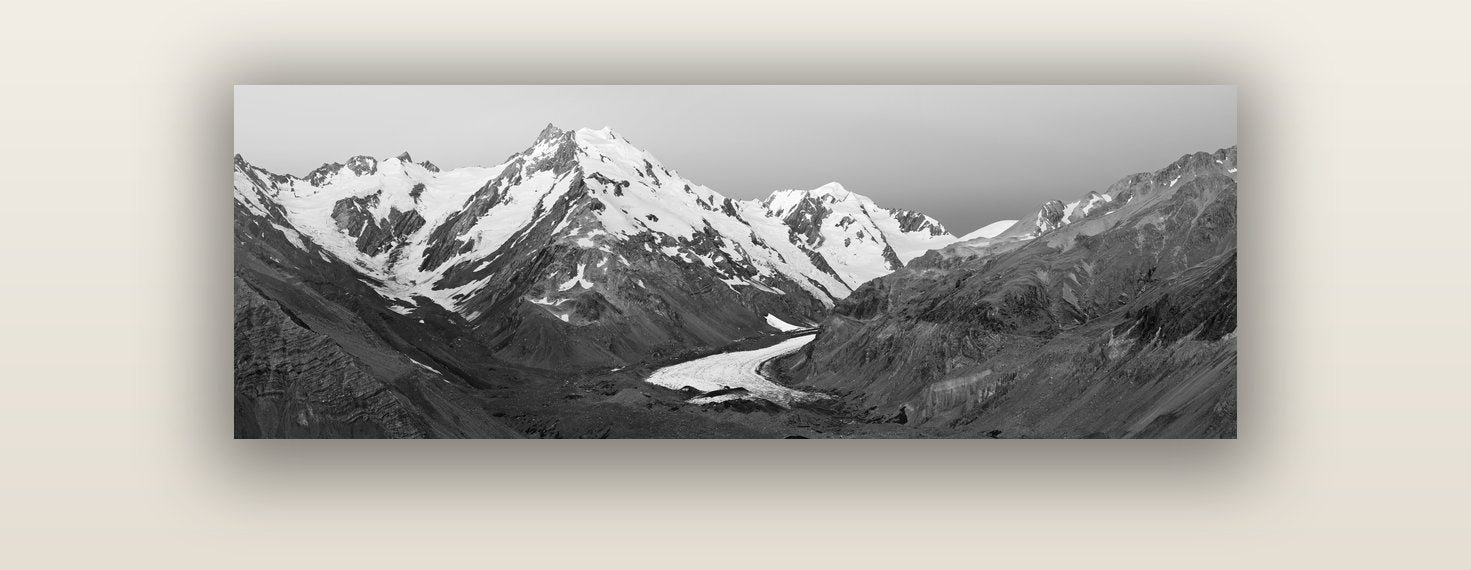 Frozen Highway, Tasman Glacier — acrylic glass print, 122 × 41 cm. New Zealand fine art landscape wall art by Stephen Milner.