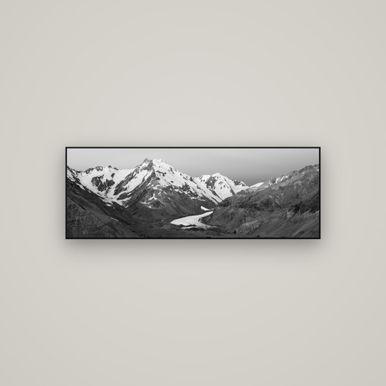 Frozen Highway, Tasman Glacier — ArtBox Black, 113×40 cm. New Zealand fine art wall art by Stephen Milner.