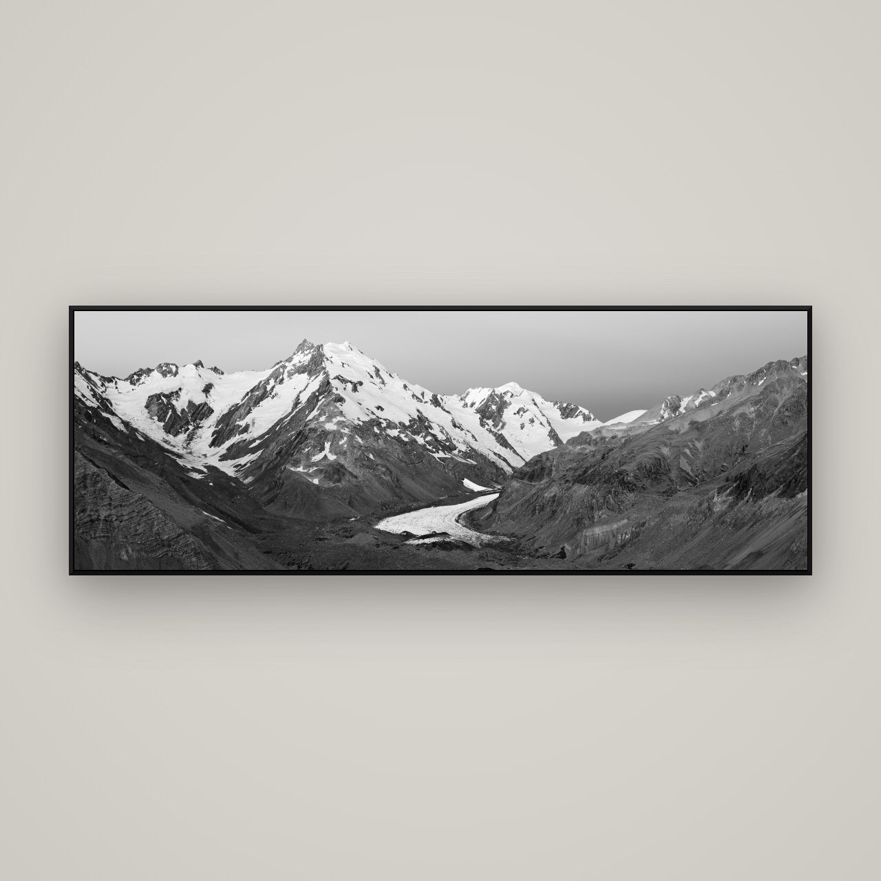 Frozen Highway, Tasman Glacier — ArtBox Black, 170×60 cm. New Zealand fine art wall art by Stephen Milner.