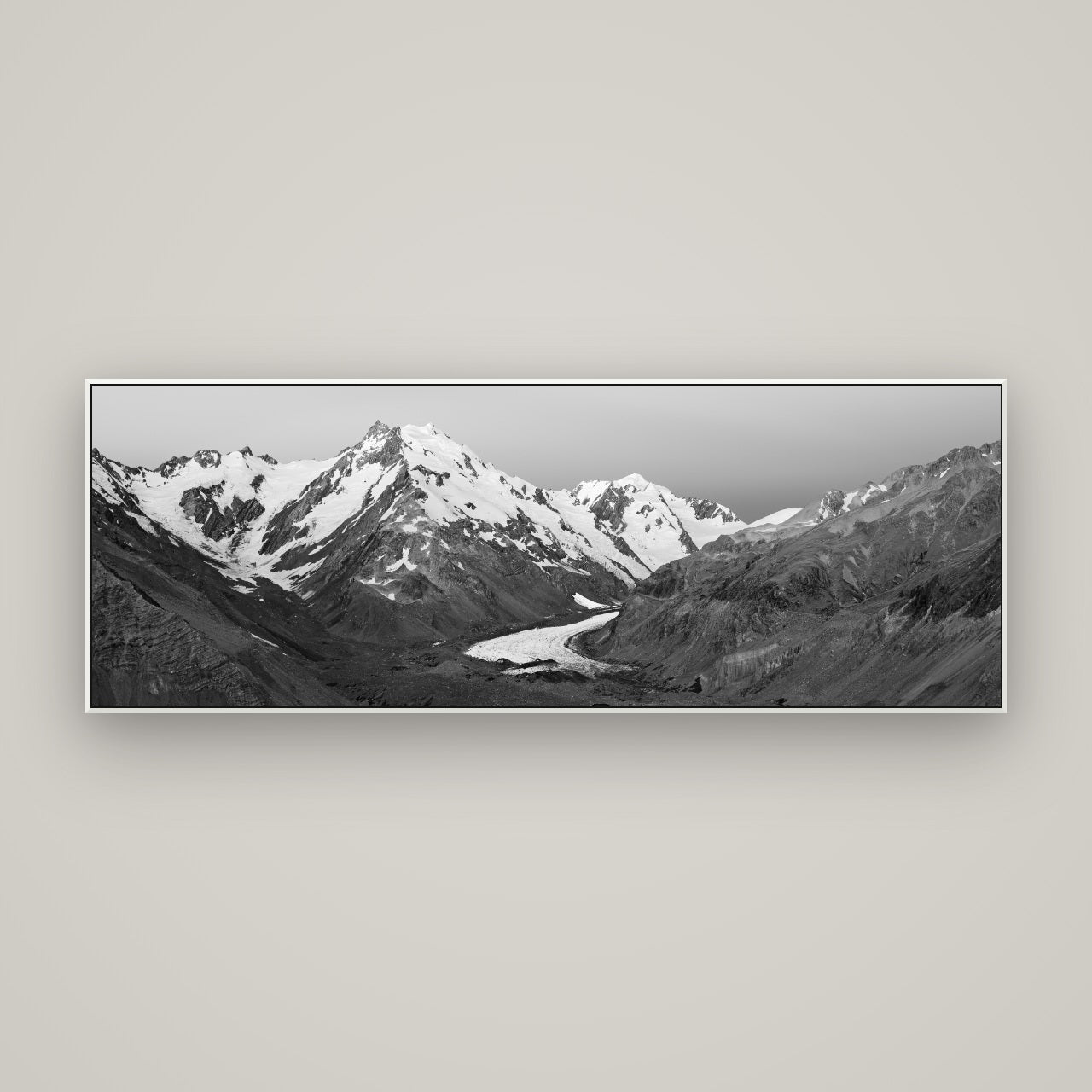 Frozen Highway, Tasman Glacier — ArtBox White, 170×60 cm. New Zealand fine art wall art by Stephen Milner.