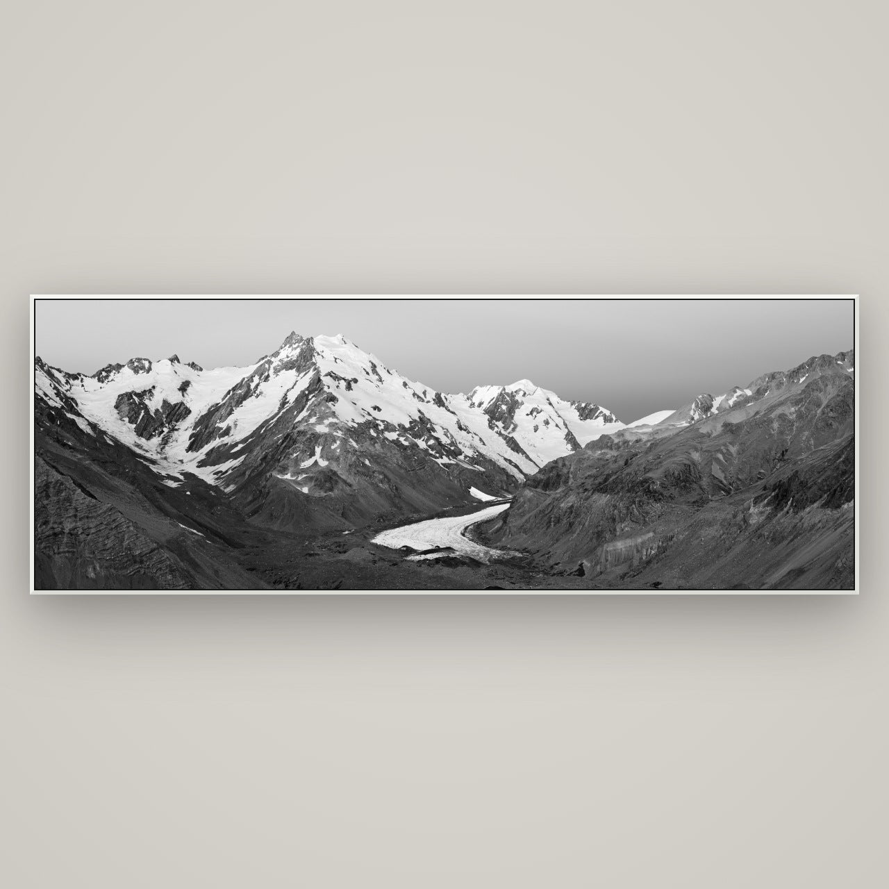 Frozen Highway, Tasman Glacier — ArtBox White, 198×70 cm. New Zealand fine art wall art by Stephen Milner.