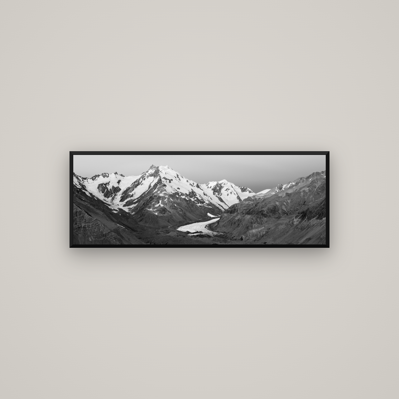 Frozen Highway, Tasman Glacier — Basel Black Matte, 113×40 cm. New Zealand fine art wall art by Stephen Milner.