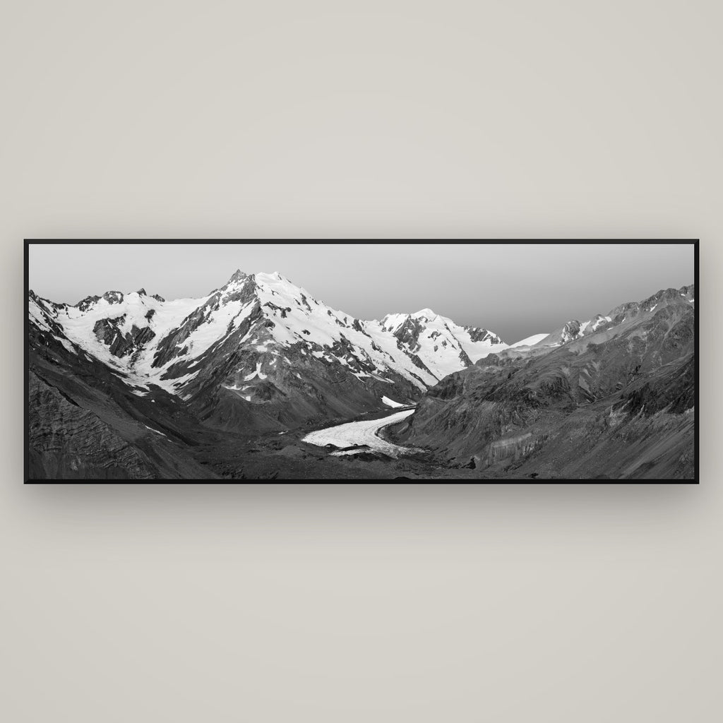 Frozen Highway, Tasman Glacier — Basel Black Matte, 198×70 cm. New Zealand fine art wall art by Stephen Milner.