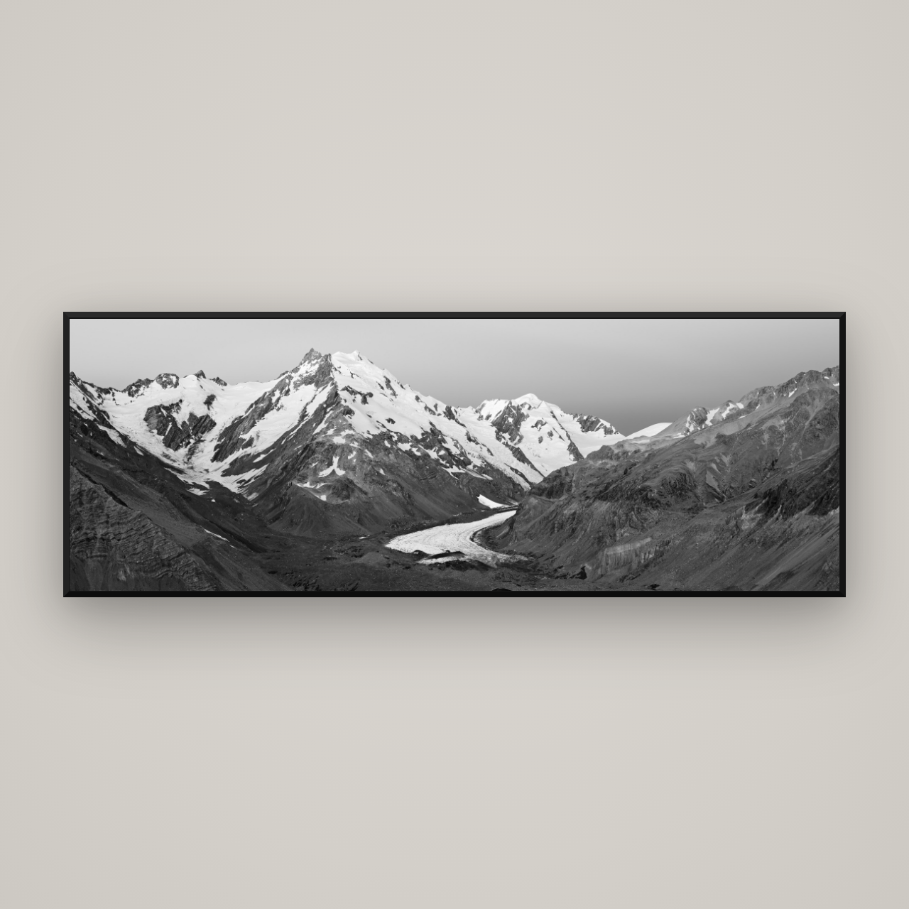 Frozen Highway, Tasman Glacier — Basel Black Matte, 198×70 cm. New Zealand fine art wall art by Stephen Milner.