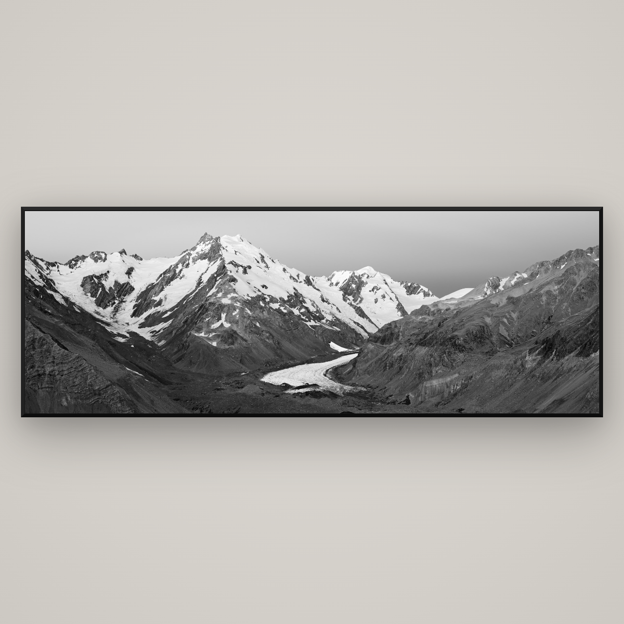 Frozen Highway, Tasman Glacier — Basel Black Matte, 227×80 cm. New Zealand fine art wall art by Stephen Milner.