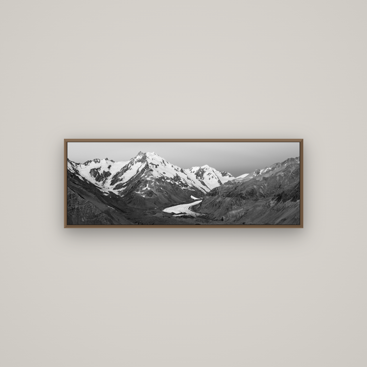 Frozen Highway, Tasman Glacier, Basel Walnut, 113×40 cm. New Zealand fine art wall art by Stephen Milner.