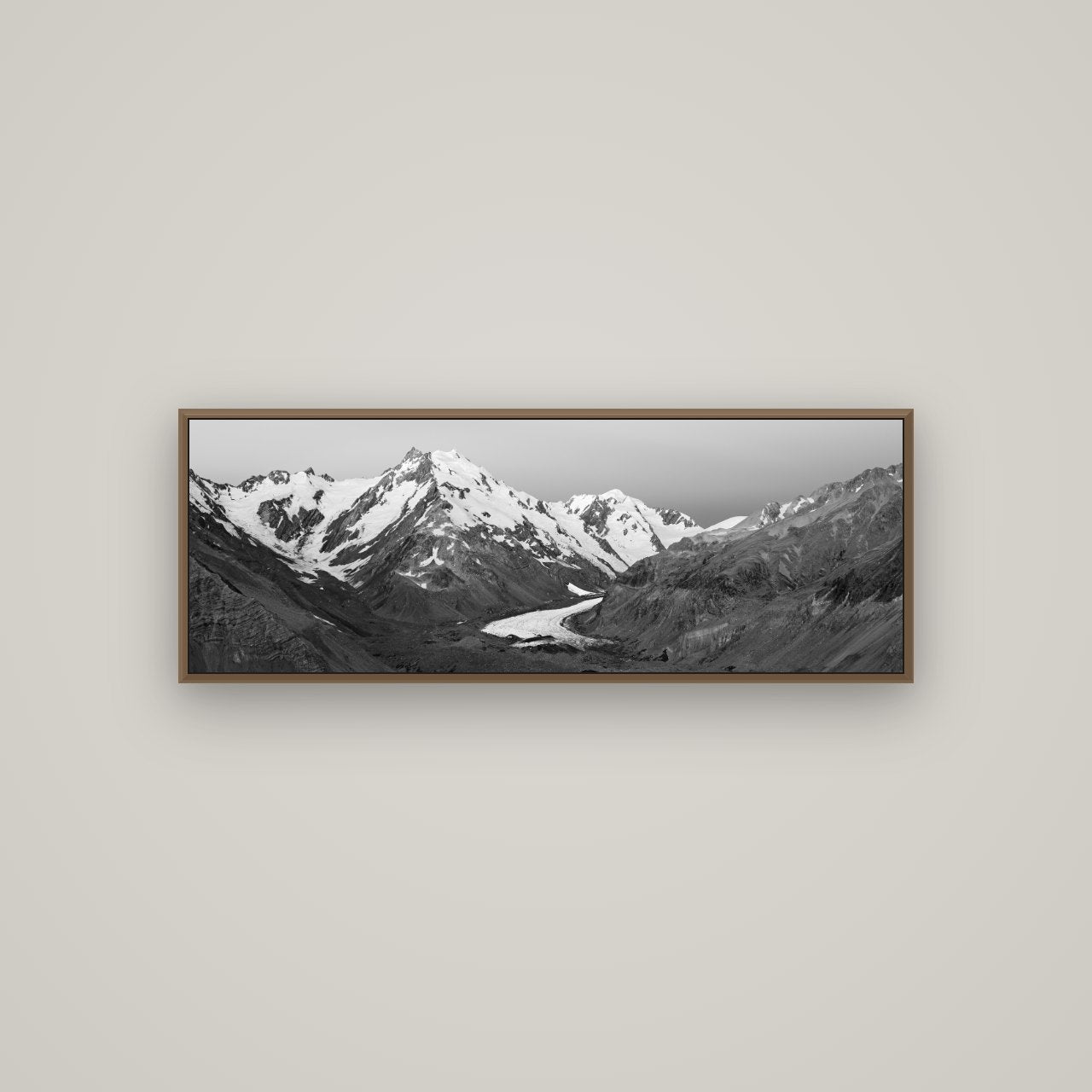Frozen Highway, Tasman Glacier, Basel Walnut, 113×40 cm. New Zealand fine art wall art by Stephen Milner.