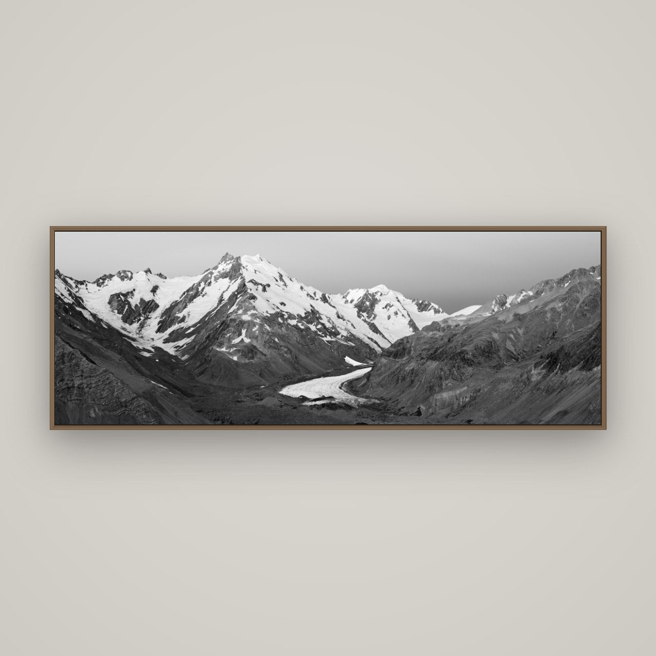 Frozen Highway, Tasman Glacier, Basel Walnut, 170×60 cm. New Zealand fine art wall art by Stephen Milner.
