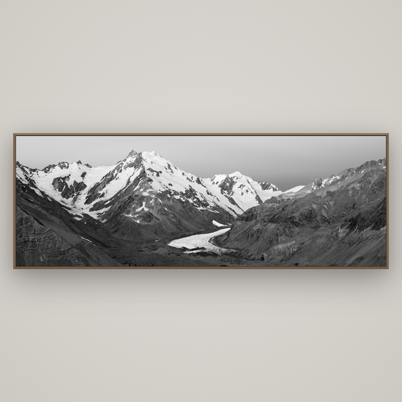 Frozen Highway, Tasman Glacier, Basel Walnut, 227×80 cm. New Zealand fine art wall art by Stephen Milner.