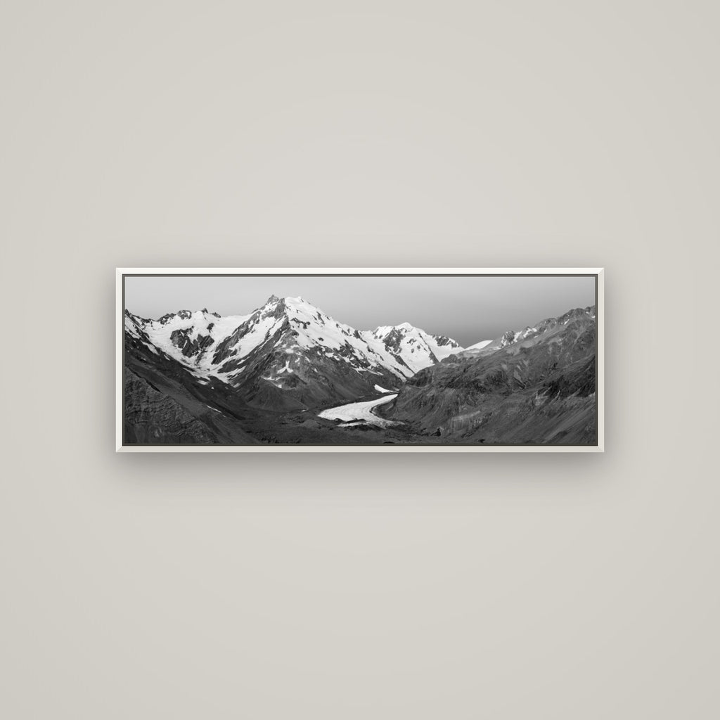 Frozen Highway, Tasman Glacier — Basel White, 113×40 cm. New Zealand fine art wall art by Stephen Milner.