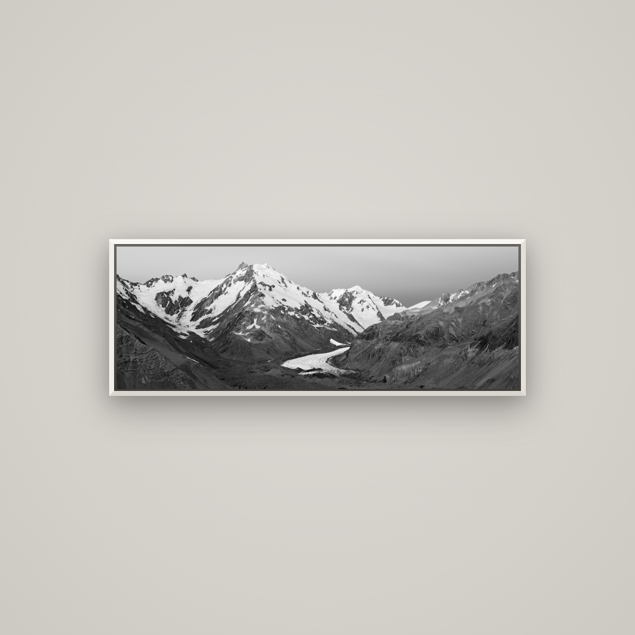 Frozen Highway, Tasman Glacier — Basel White, 113×40 cm. New Zealand fine art wall art by Stephen Milner.