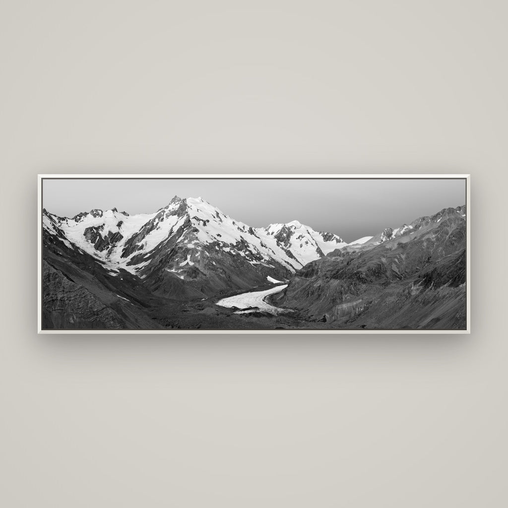 Frozen Highway, Tasman Glacier — Basel White, 170×60 cm. New Zealand fine art wall art by Stephen Milner.