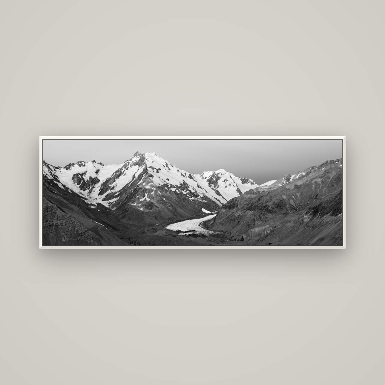 Frozen Highway, Tasman Glacier — Basel White, 170×60 cm. New Zealand fine art wall art by Stephen Milner.