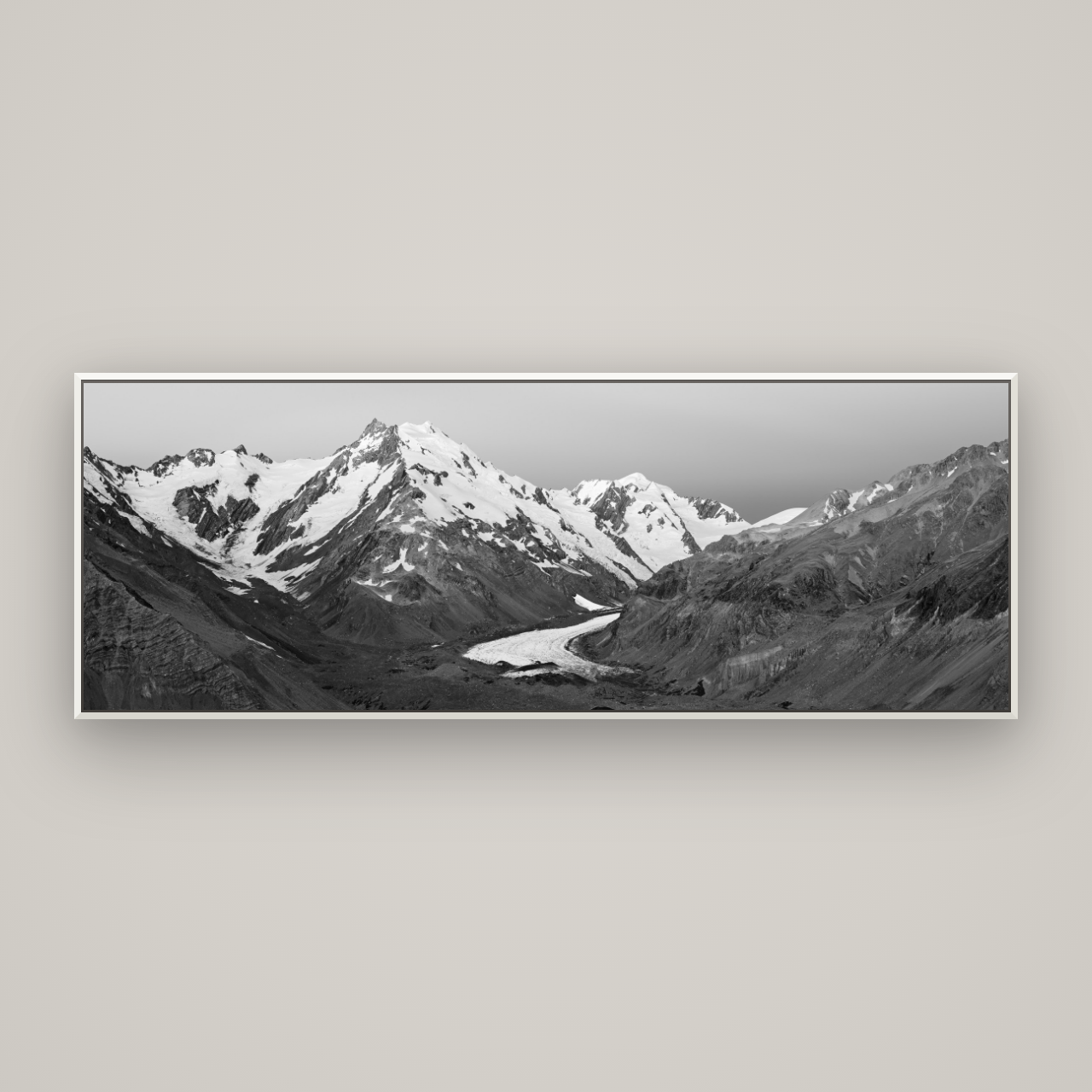 Frozen Highway, Tasman Glacier — Basel White, 198×70 cm. New Zealand fine art wall art by Stephen Milner.