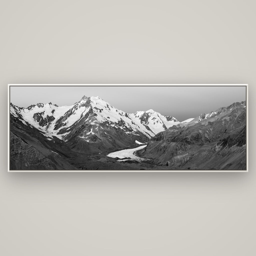 Frozen Highway, Tasman Glacier — Basel White, 198×70 cm. New Zealand fine art wall art by Stephen Milner.