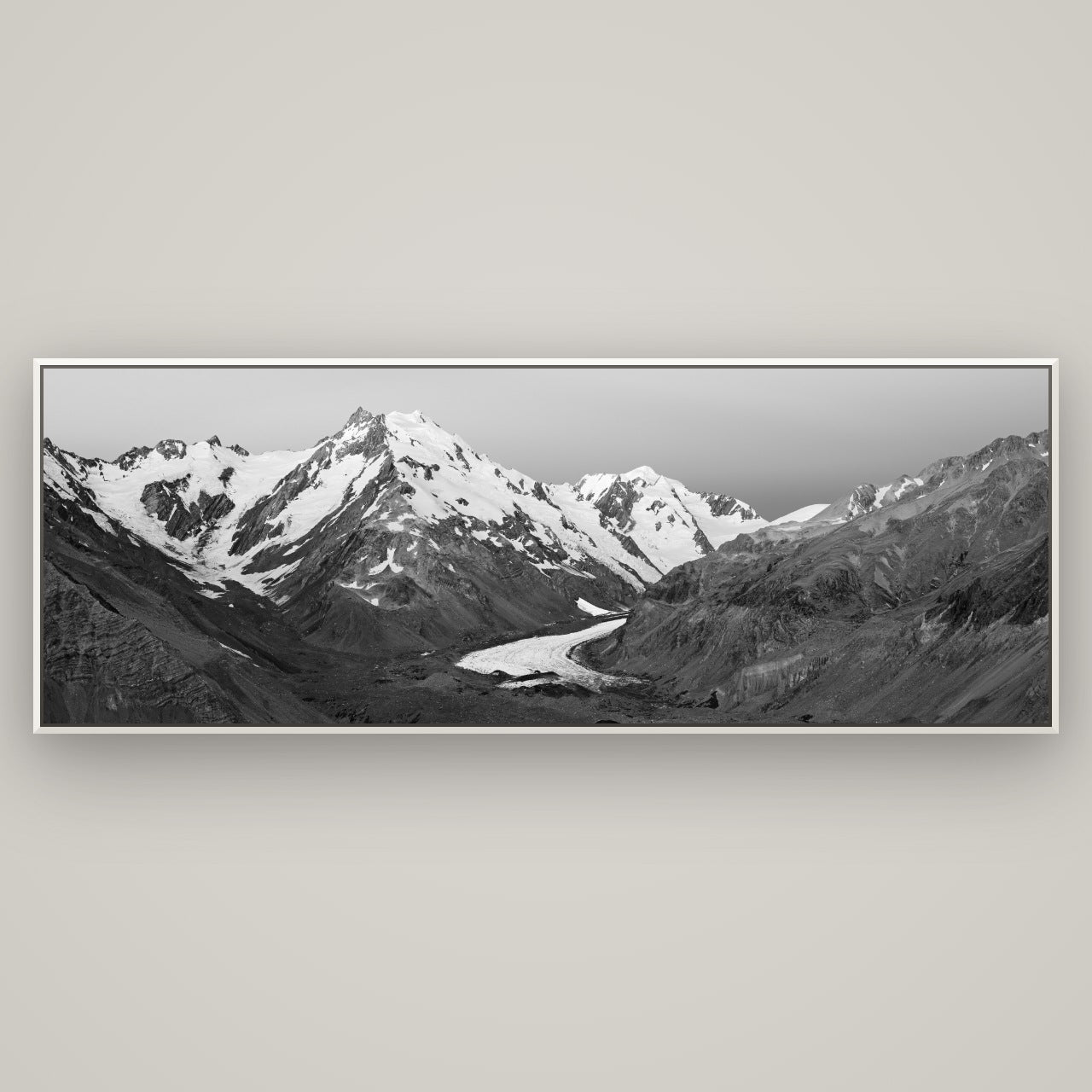 Frozen Highway, Tasman Glacier — Basel White, 198×70 cm. New Zealand fine art wall art by Stephen Milner.