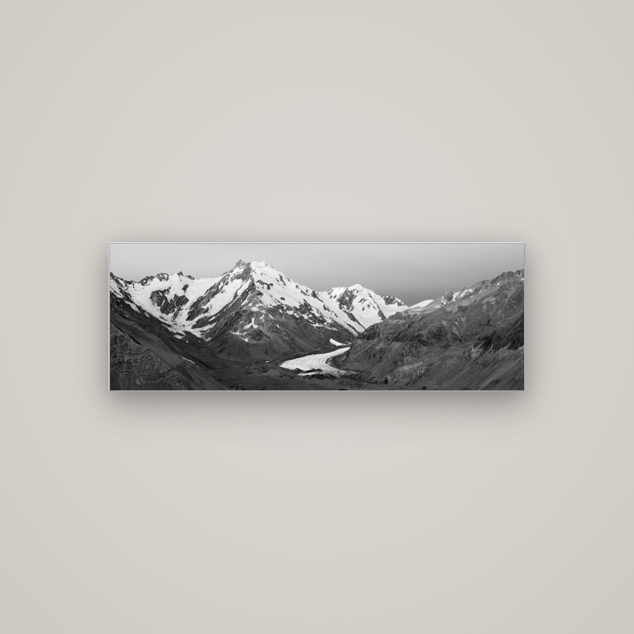Frozen Highway, Tasman Glacier — Slimline Silver, 113×40 cm. New Zealand fine art wall art by Stephen Milner.
