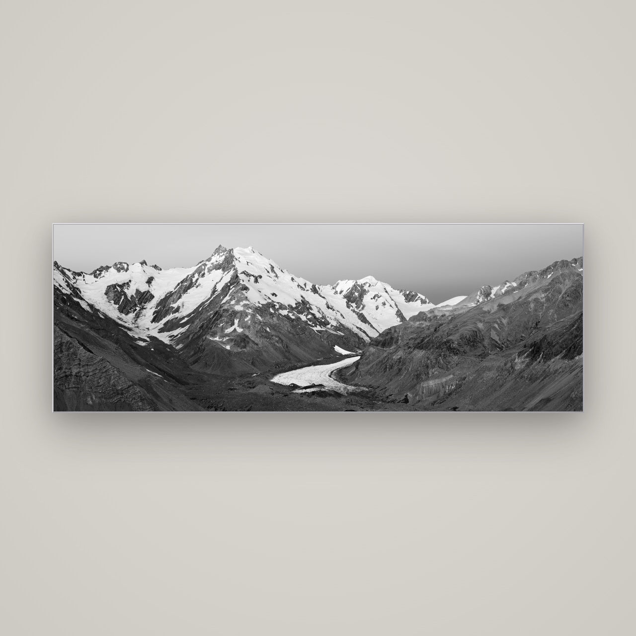 Frozen Highway, Tasman Glacier — Slimline Silver, 170×60 cm. New Zealand fine art wall art by Stephen Milner.