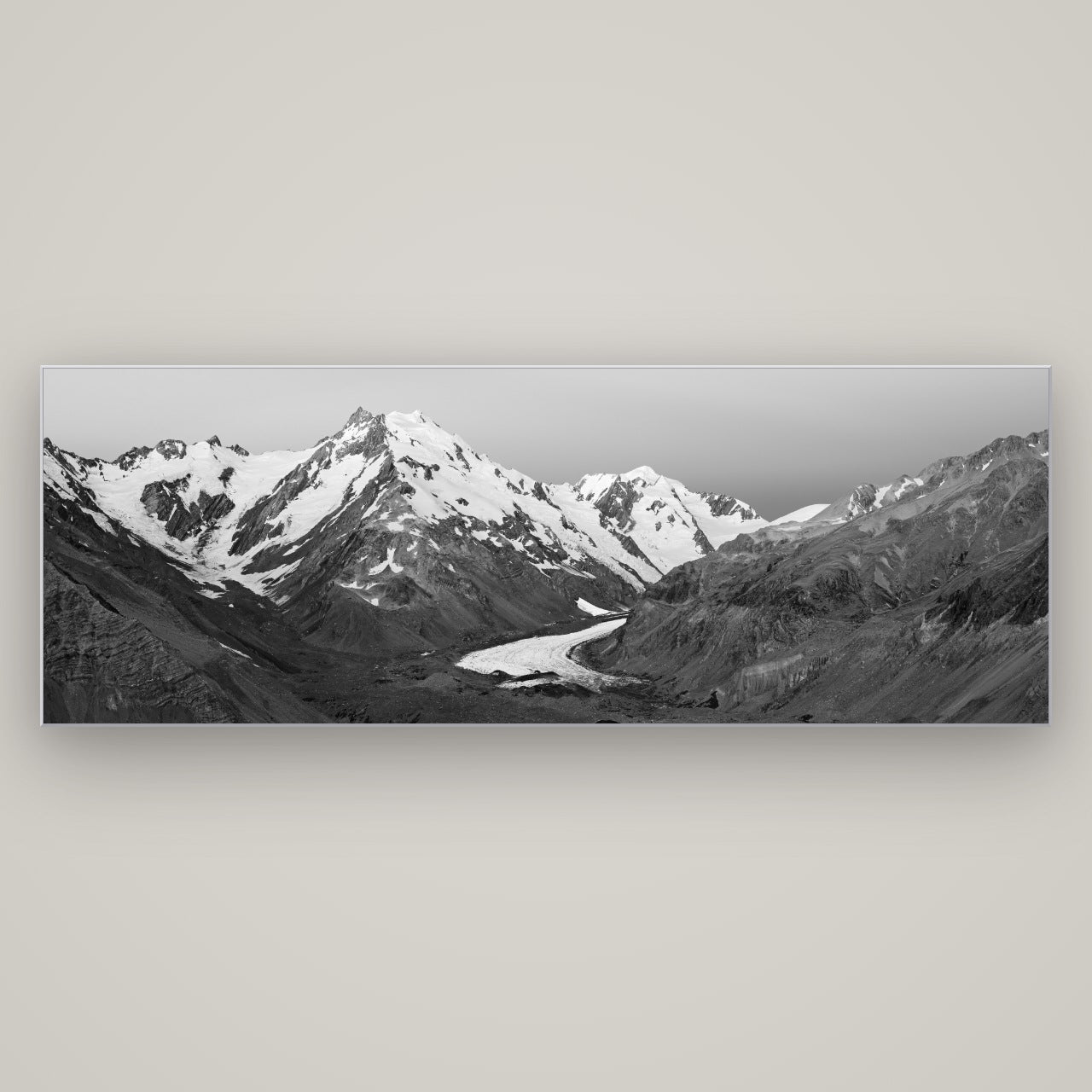 Frozen Highway, Tasman Glacier — Slimline Silver, 198×70 cm. New Zealand fine art wall art by Stephen Milner.