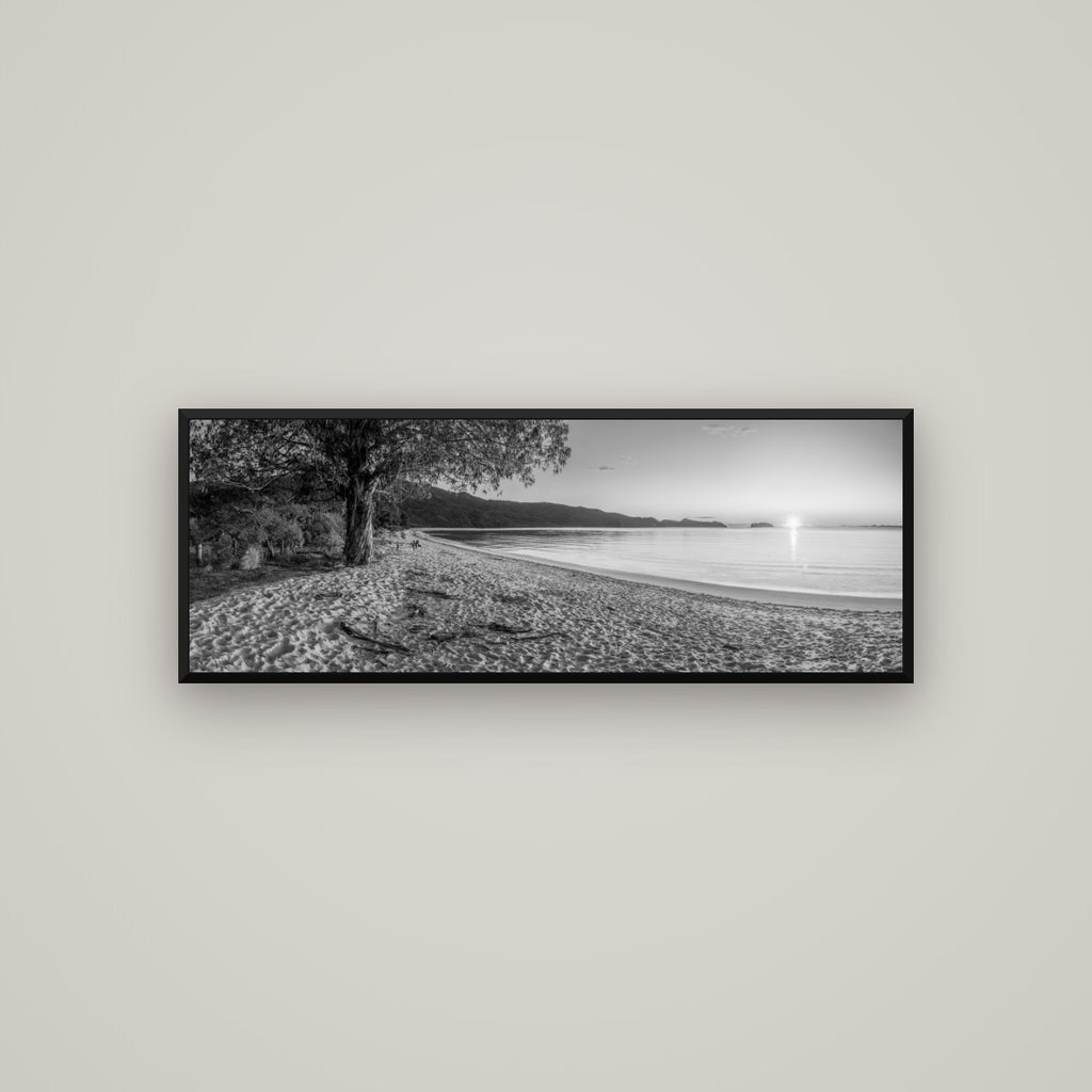 Gateway to Dawn, Abel Tasman — Basel Black Matte, 113×40 cm. New Zealand fine art wall art by Stephen Milner.