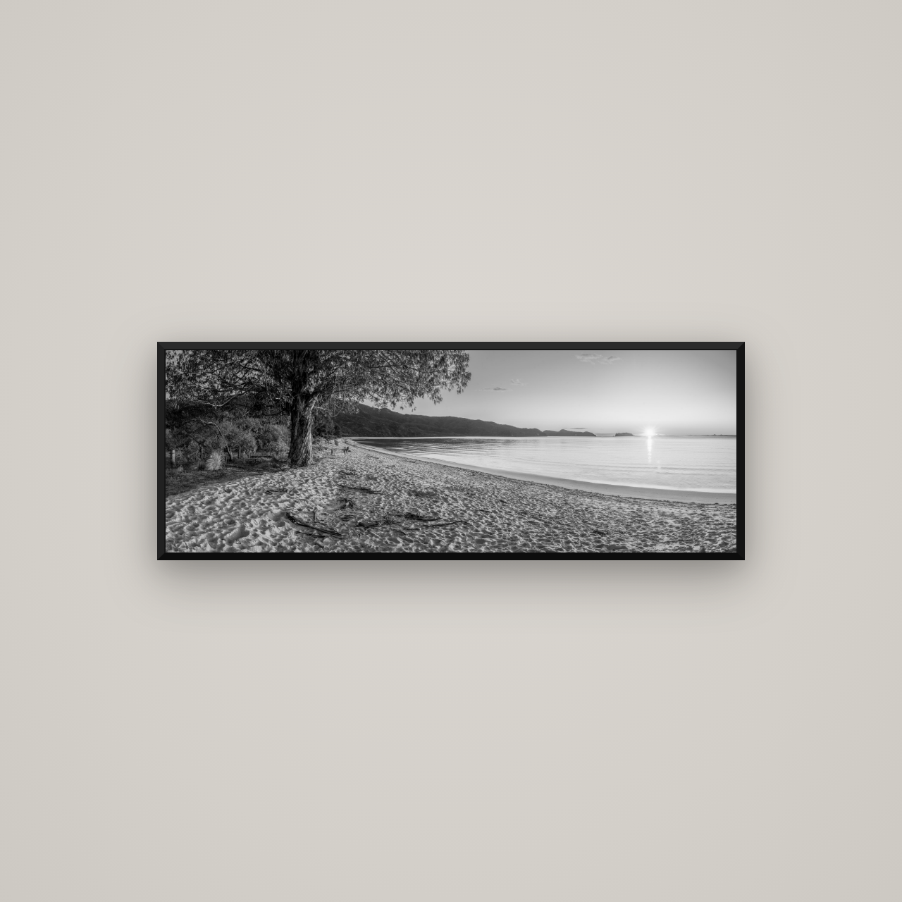 Gateway to Dawn, Abel Tasman — Basel Black Matte, 113×40 cm. New Zealand fine art wall art by Stephen Milner.