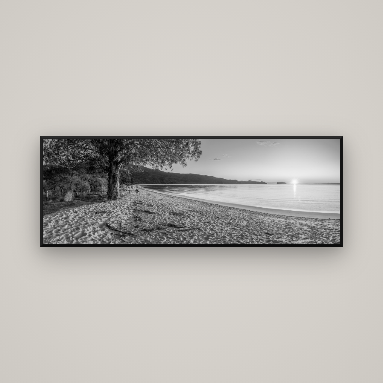 Gateway to Dawn, Abel Tasman — Basel Black Matte, 170×60 cm. New Zealand fine art wall art by Stephen Milner.