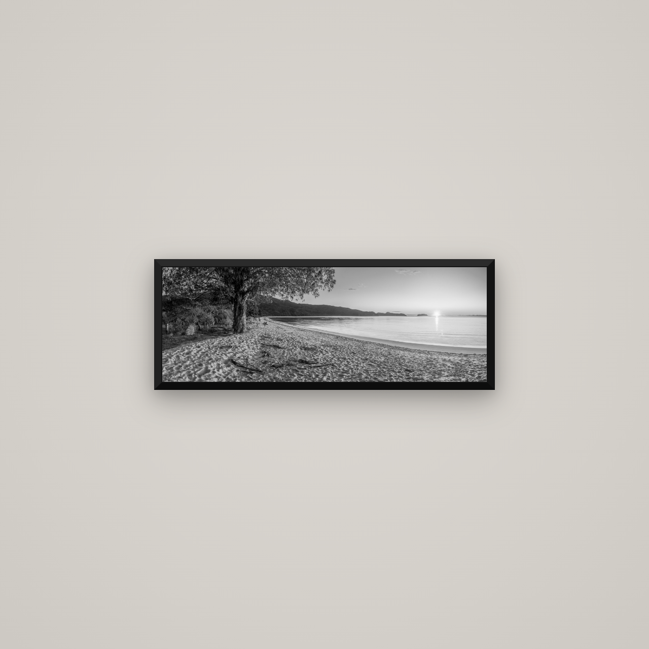 Gateway to Dawn, Abel Tasman — Basel Black Matte, 68×24 cm. New Zealand fine art wall art by Stephen Milner.