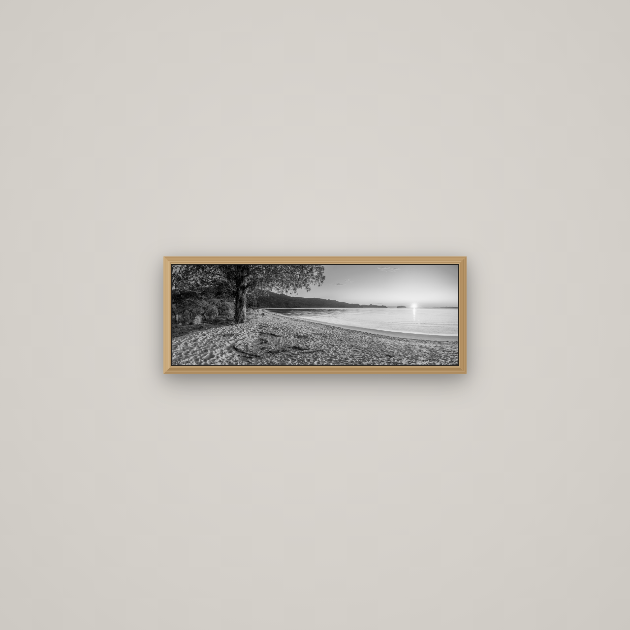 Gateway to Dawn, Abel Tasman, Basel Natural Oak, 57×20 cm. New Zealand fine art wall art by Stephen Milner.