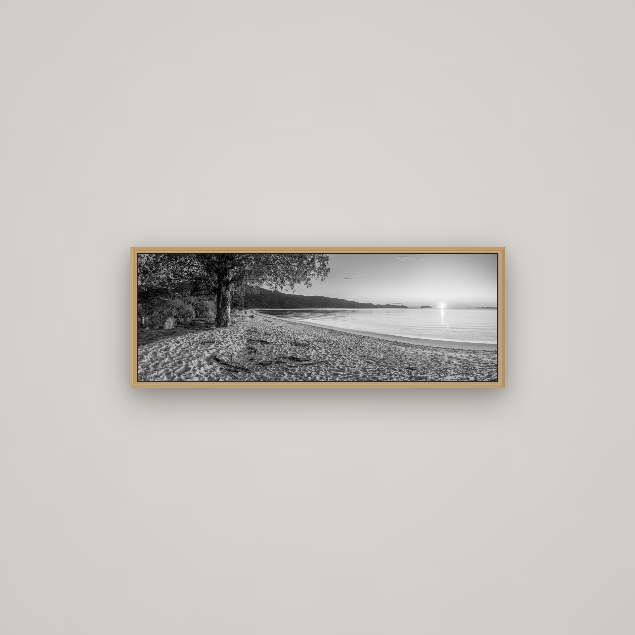 Gateway to Dawn, Abel Tasman, Basel Natural Oak, 85×30 cm. New Zealand fine art wall art by Stephen Milner.