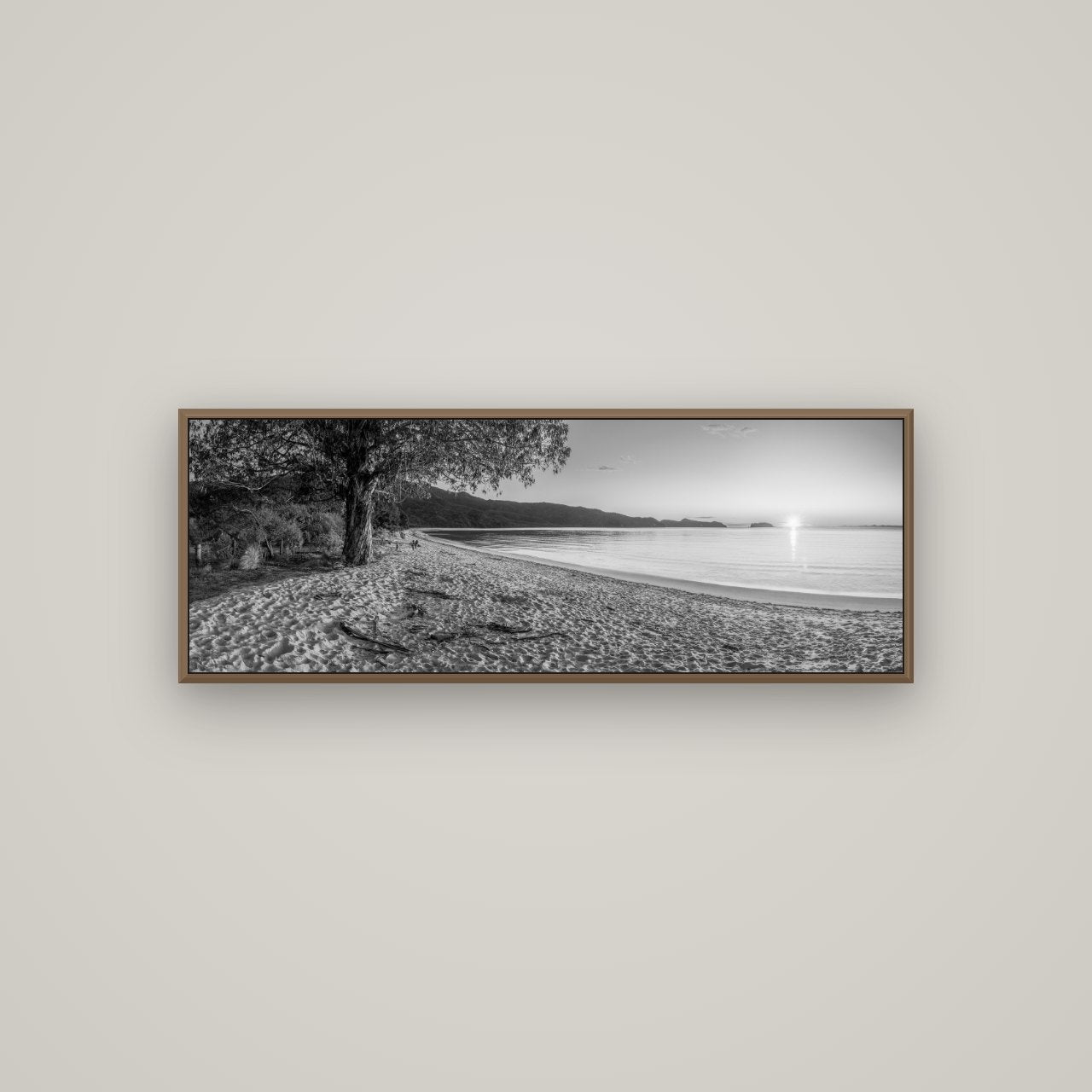 Gateway to Dawn, Abel Tasman, Basel Walnut, 113×40 cm. New Zealand fine art wall art by Stephen Milner.