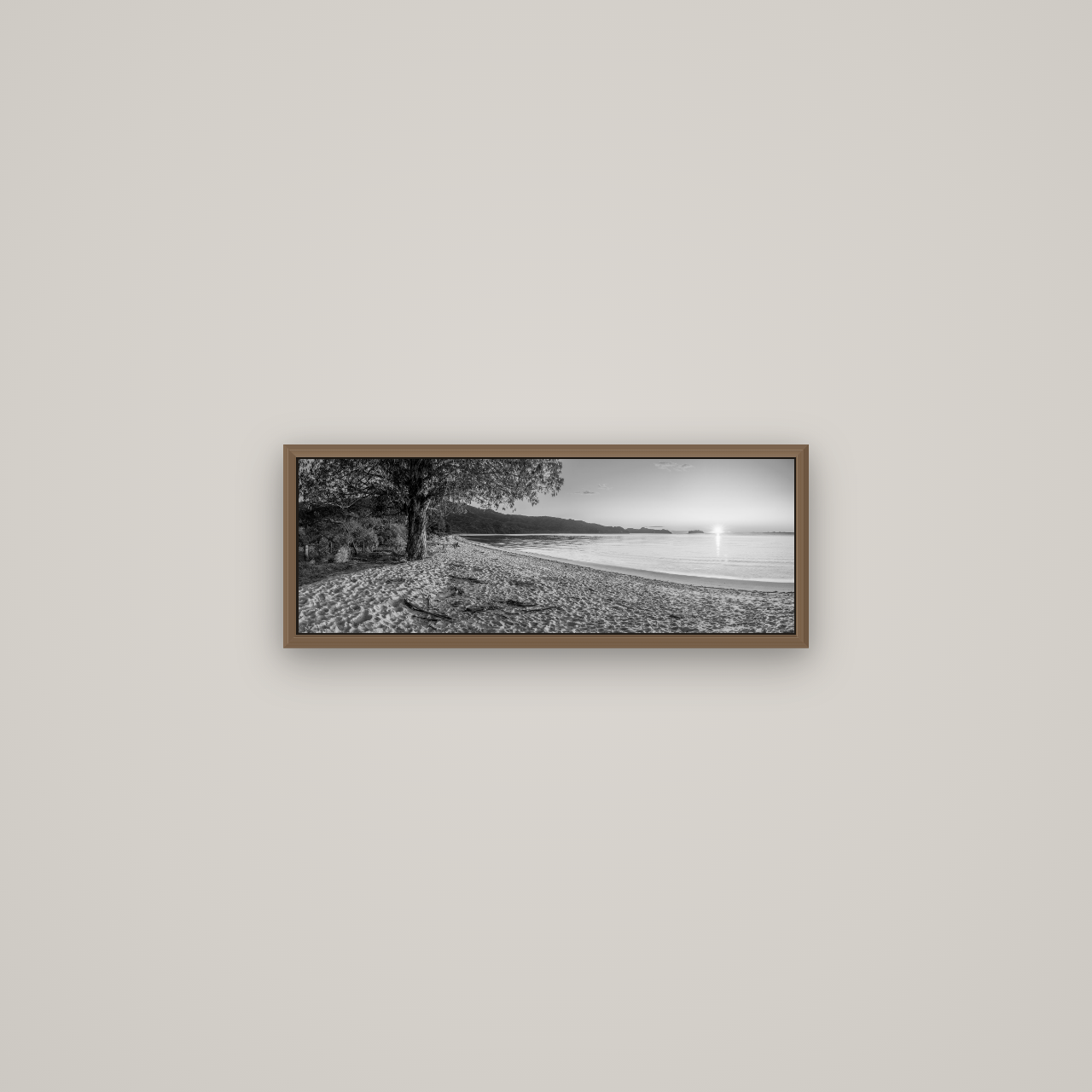 Gateway to Dawn, Abel Tasman, Basel Walnut, 57×20 cm. New Zealand fine art wall art by Stephen Milner.