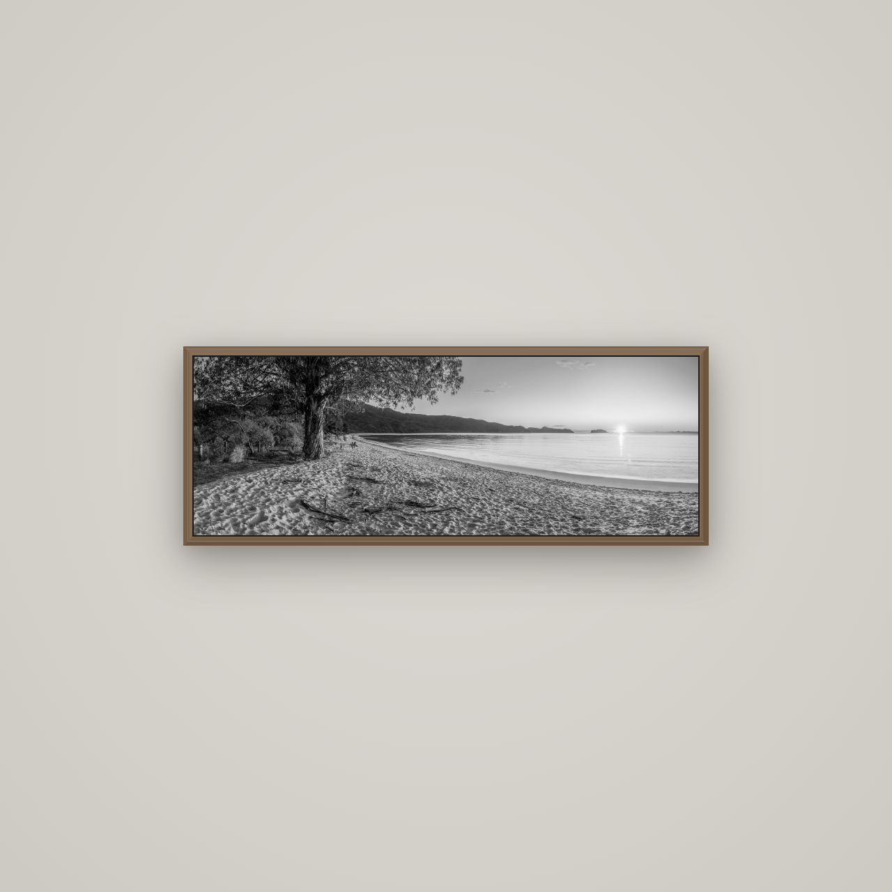 Gateway to Dawn, Abel Tasman, Basel Walnut, 85×30 cm. New Zealand fine art wall art by Stephen Milner.