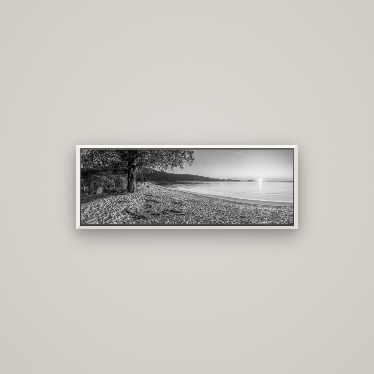 Gateway to Dawn, Abel Tasman — Basel White, 85×30 cm. New Zealand fine art wall art by Stephen Milner.
