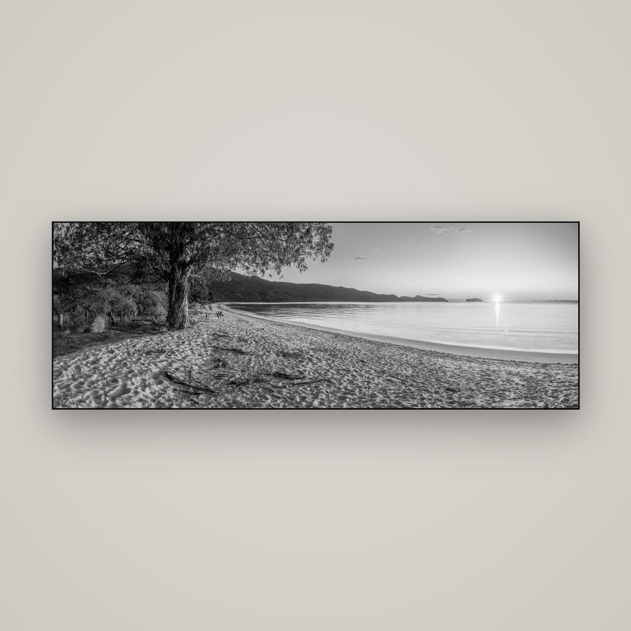 Gateway to Dawn, Abel Tasman — Slimline Black, 170×60 cm. New Zealand fine art wall art by Stephen Milner.