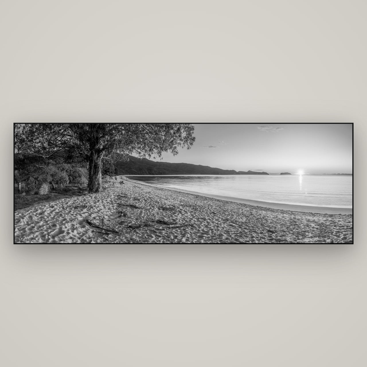 Gateway to Dawn, Abel Tasman — Slimline Black, 198×70 cm. New Zealand fine art wall art by Stephen Milner.