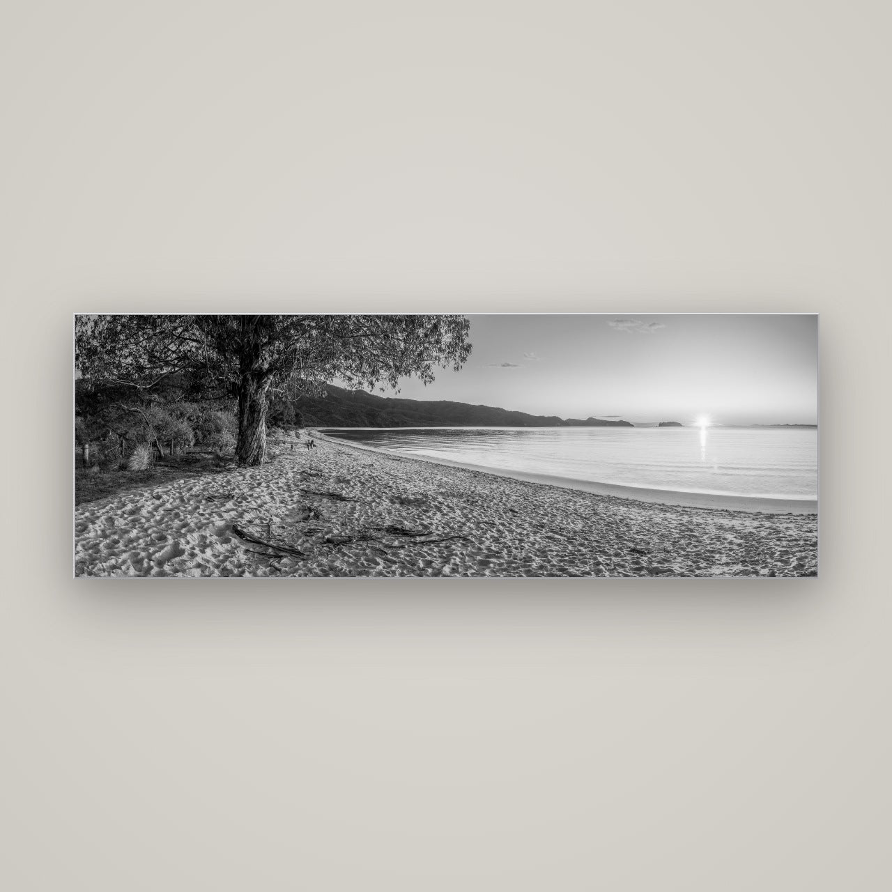 Gateway to Dawn, Abel Tasman — Slimline Silver, 170×60 cm. New Zealand fine art wall art by Stephen Milner.