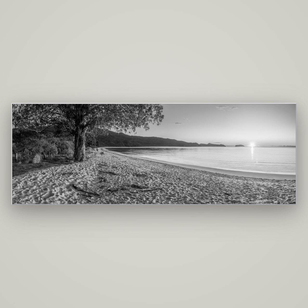 Gateway to Dawn, Abel Tasman — Slimline Silver, 198×70 cm. New Zealand fine art wall art by Stephen Milner.