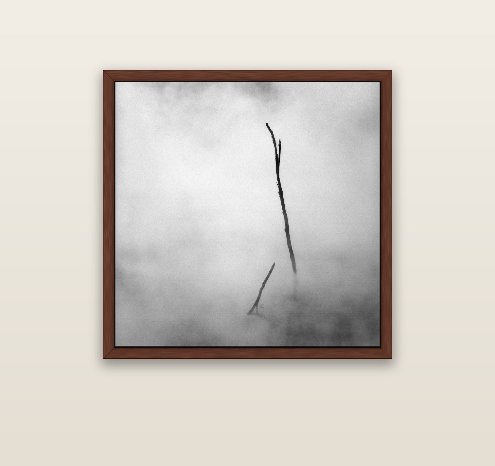 Ghostly Remains, Rotorua — brown float frame canvas, 91 × 91 cm. New Zealand fine art landscape wall art by Stephen Milner.