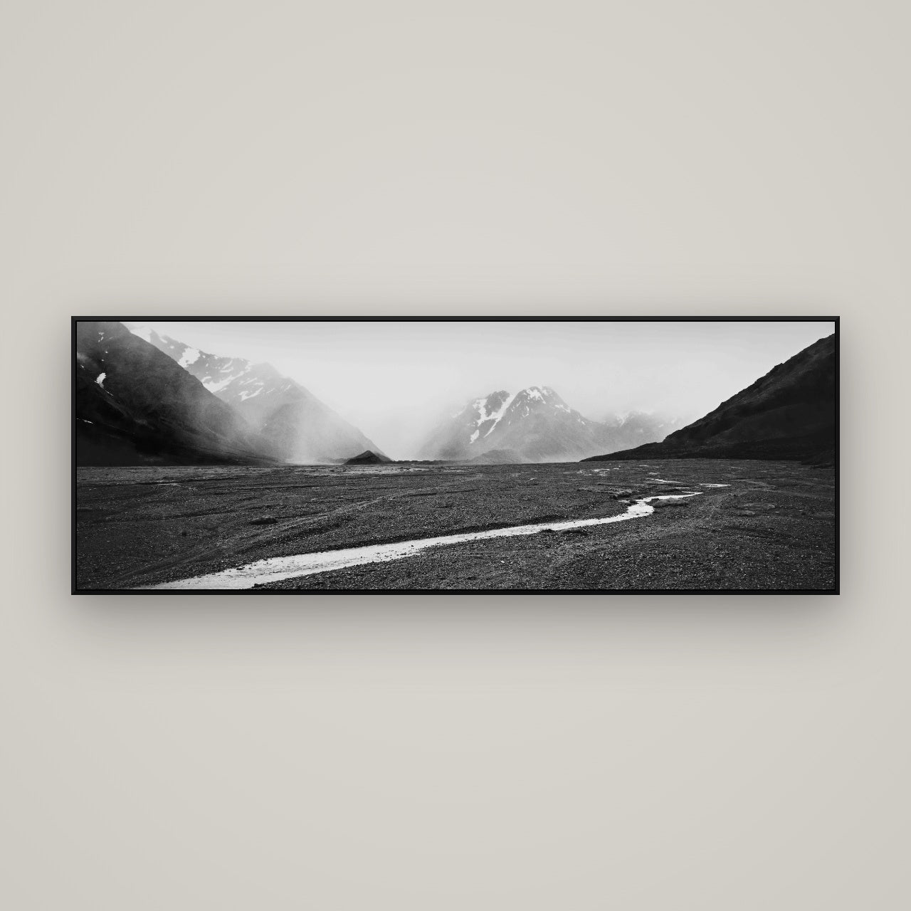 Godley's Storm, Mount Cook National Park — ArtBox Black, 170×60 cm. New Zealand fine art wall art by Stephen Milner.