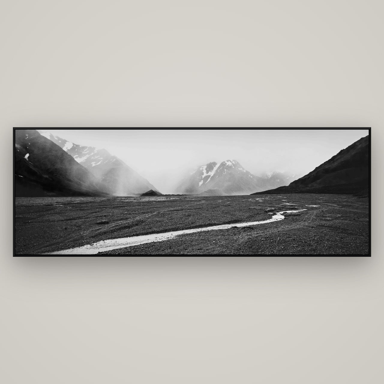 Godley's Storm, Mount Cook National Park — ArtBox Black, 198×70 cm. New Zealand fine art wall art by Stephen Milner.