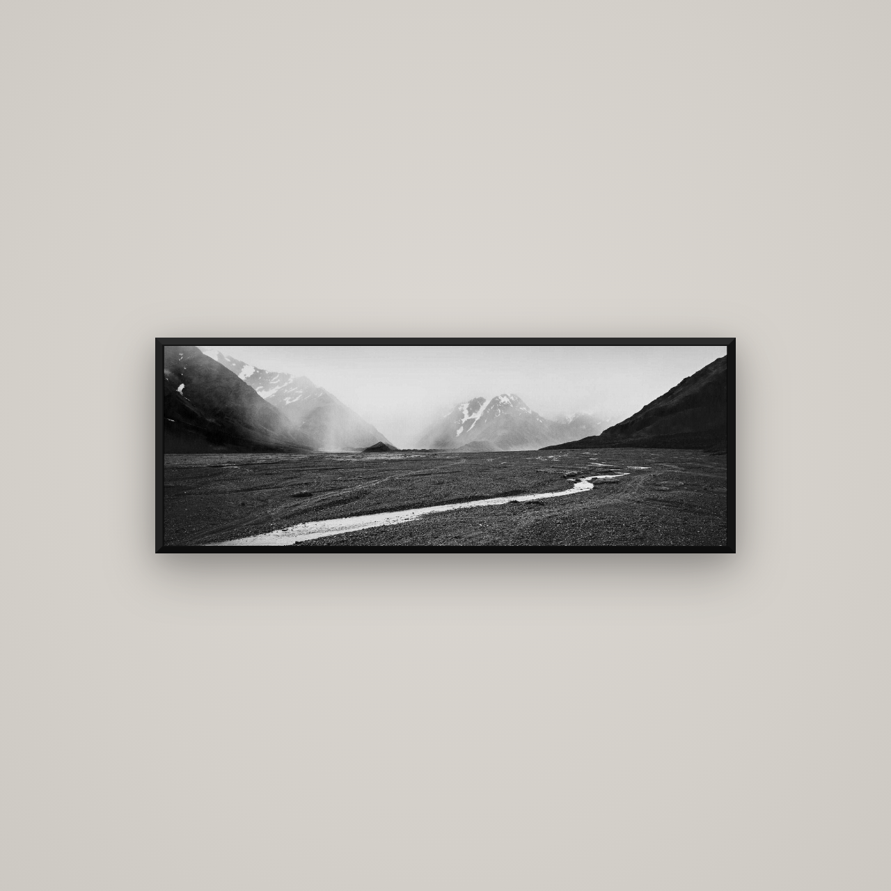 Godley's Storm, Mount Cook National Park — Basel Black Matte, 113×40 cm. New Zealand fine art wall art by Stephen Milner.