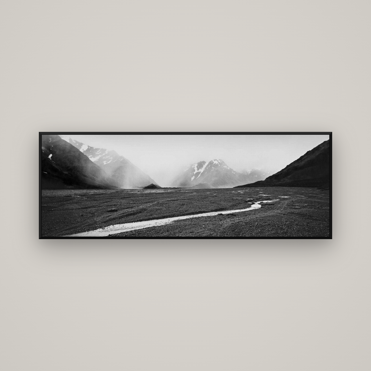 Godley's Storm, Mount Cook National Park — Basel Black Matte, 170×60 cm. New Zealand fine art wall art by Stephen Milner.
