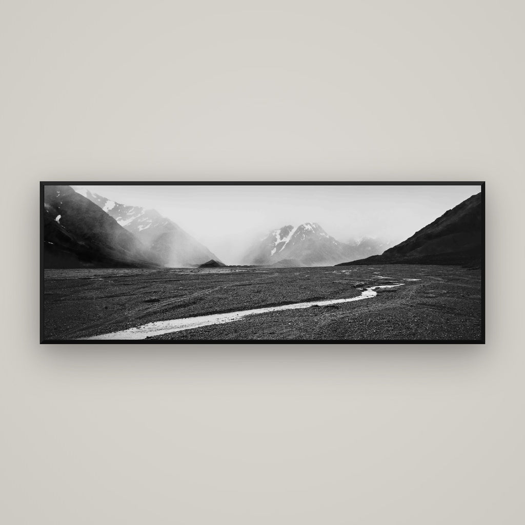 Godley's Storm, Mount Cook National Park — Basel Black Matte, 170×60 cm. New Zealand fine art wall art by Stephen Milner.