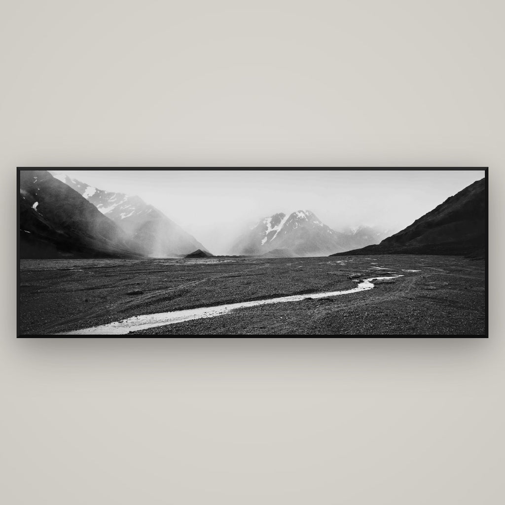 Godley's Storm, Mount Cook National Park — Basel Black Matte, 198×70 cm. New Zealand fine art wall art by Stephen Milner.