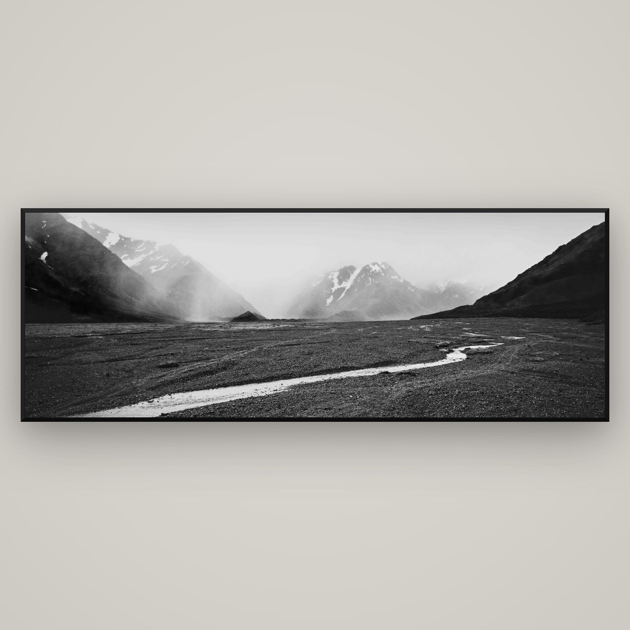Godley's Storm, Mount Cook National Park — Basel Black, 198×70 cm. New Zealand fine art wall art by Stephen Milner.